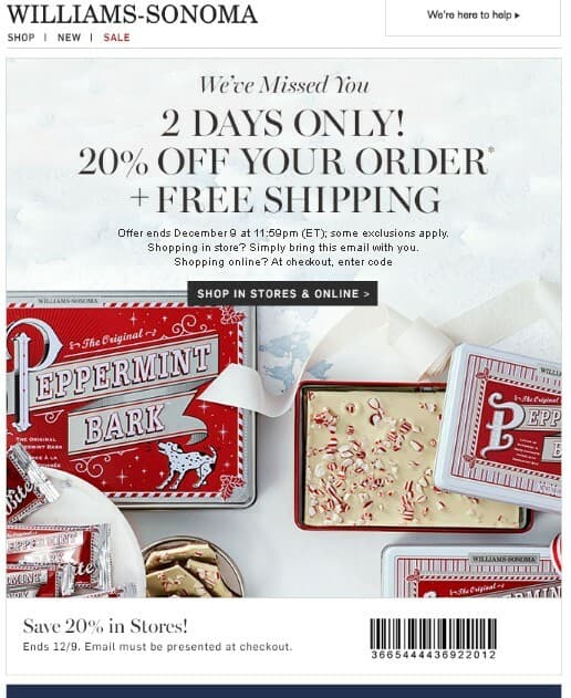 Williams-Sonoma re-engagement email example
