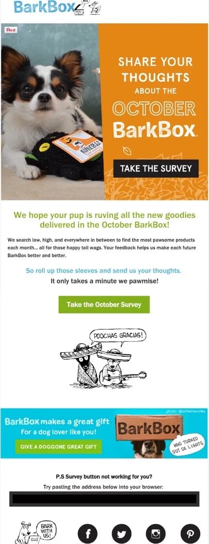 BarkBox survey invitation email example