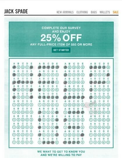 Jack Spade survey invitation email example