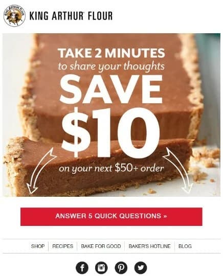 King Arthur Flour survey invitation email example